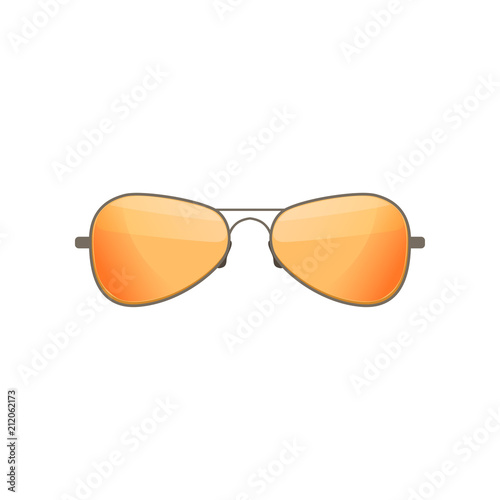Aviator sunglasses with tinted orange lenses. Stylish accessory. Protective eyewear. Flat vector design