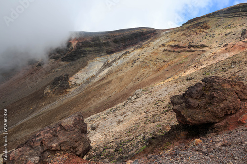 Steep ridge shaped by erosion and lava flows on Asahidake in Hokkaido, Japan