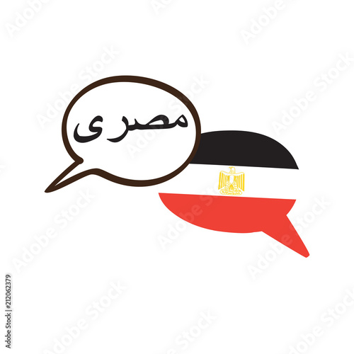 Translation: Egyptian Arabic. Vector illustration of hand drawn doodle speech bubbles with a national flag of Egypt and hand written name of the language. Language course or translation agency design