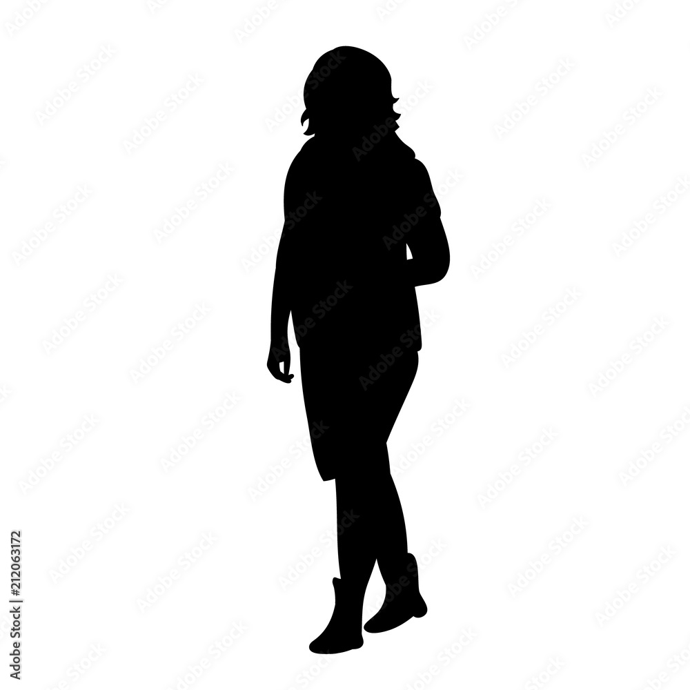 silhouette of a girl is walking, on a white background, one