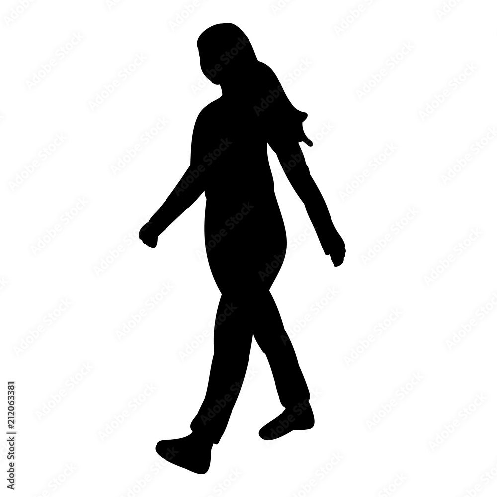 silhouette of a girl walking, isolated on white background