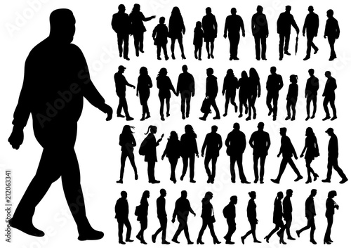  isolated silhouette of walking people set