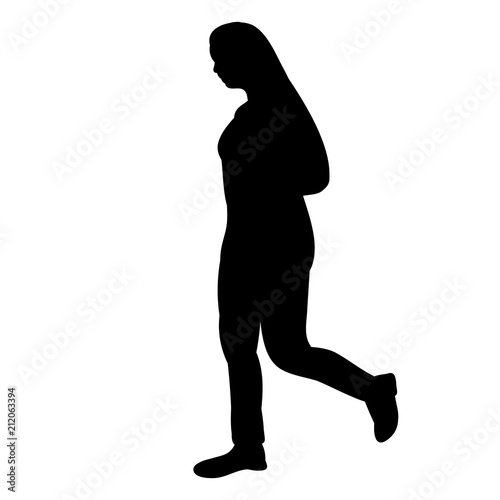 isolated silhouette of a girl walking, isolated on white background