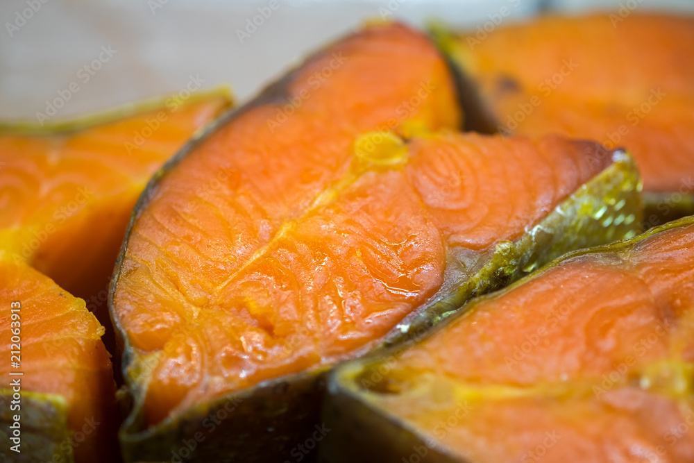 Cutted pieces of smoked salmon for sale Cutted pieces of smoked salmon for sale