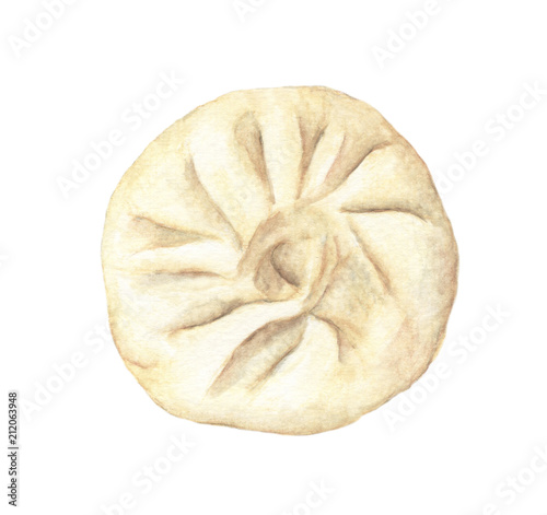 Top view of Steamed bun isolated on white background, watercolor illustration.