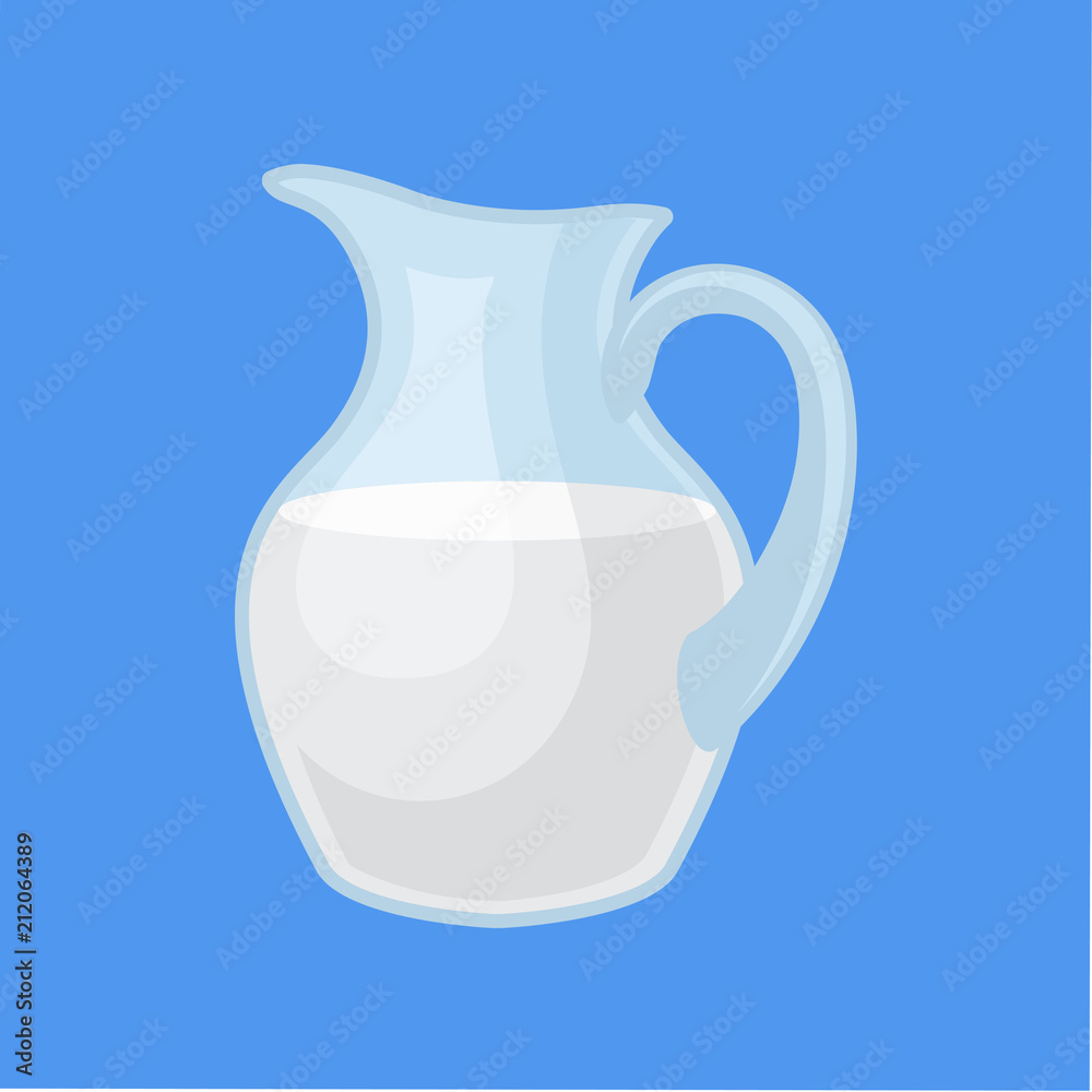 Glass jug of fresh milk, delicious dairy product vector Illustration in flat style Glass jug of fresh milk, delicious dairy product vector Illustration in flat style