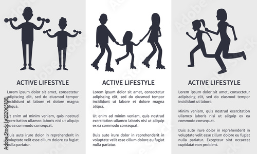 Set of Active Lifestyle Cards  Vector Illustration