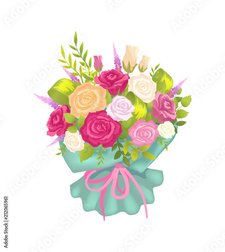 Luxury Bouquet with Rose Flowers in Decor Wrapping