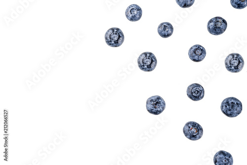 Raw fresh blueberry isolated on white, simple pattern top view