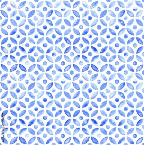 Moroccan simple seamless tile - navy watercolor