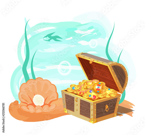 Sea and Treasures Poster, Vector Illustration