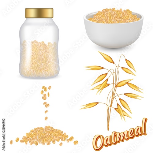Oatmeal set vector realistic illustration