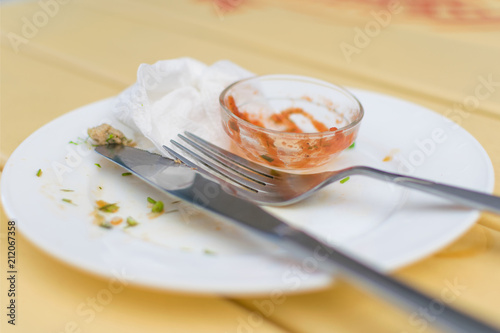 Remains of food eaten on plates.