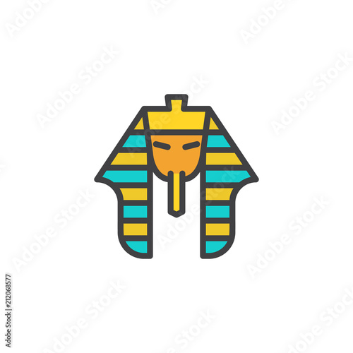Egyptian pharaoh filled outline icon, line vector sign, linear colorful pictogram isolated on white. Tutankhamen mask symbol, logo illustration. Pixel perfect vector graphics