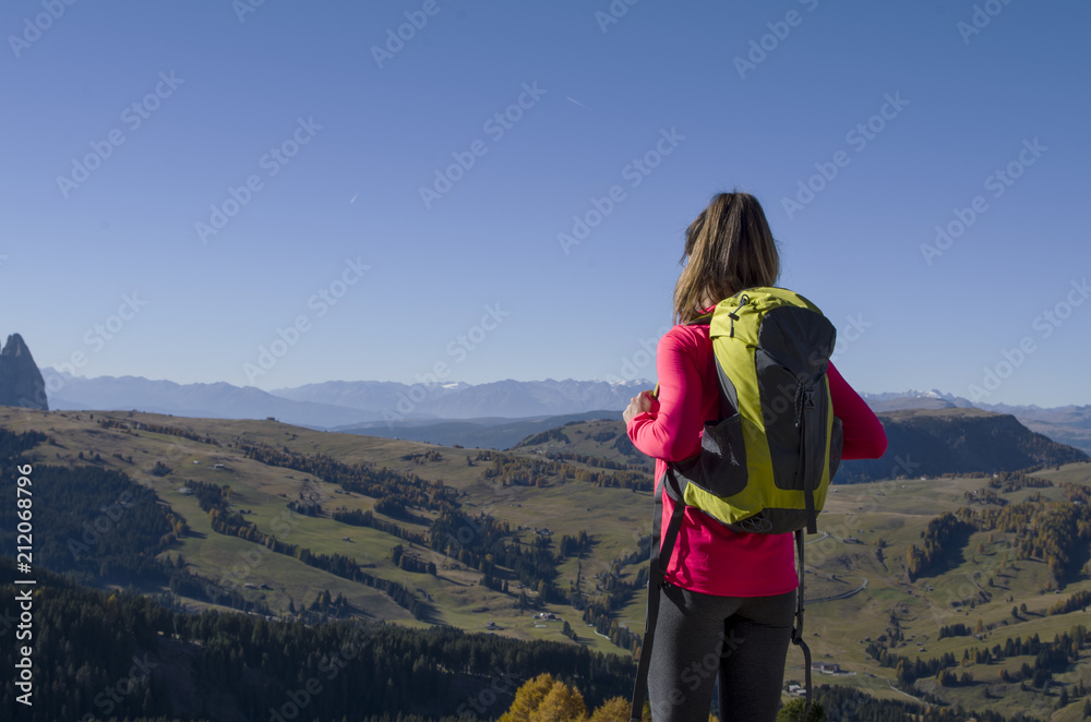 Back of a hiker on the top of a mountain