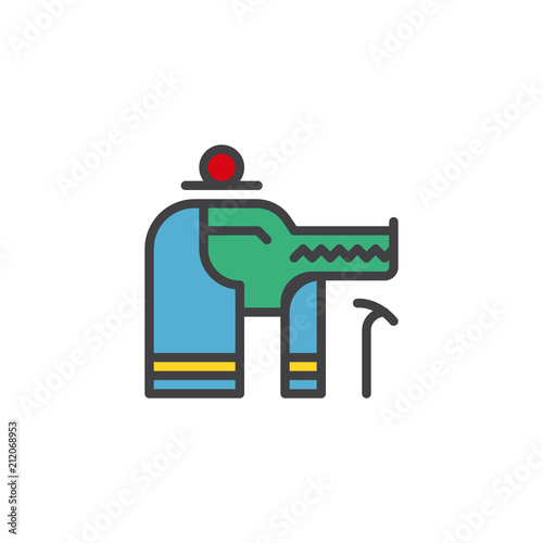 Sobek Egypt God filled outline icon, line vector sign, linear colorful pictogram isolated on white. Anubis Egyptian God symbol, logo illustration. Pixel perfect vector graphics