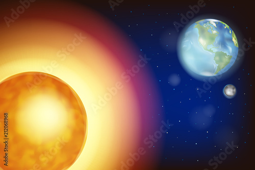 Fototapeta Naklejka Na Ścianę i Meble -  Planet earth and sun. Vector illustration of space