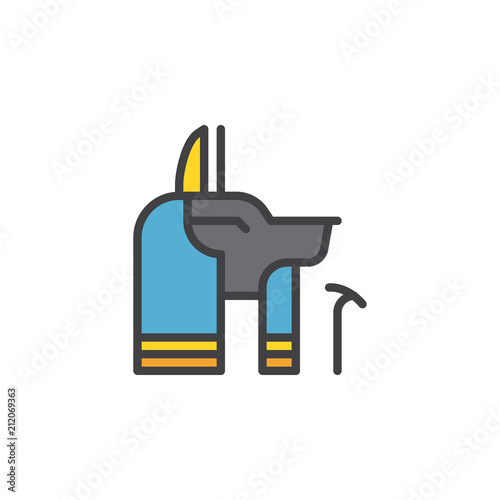 Anubis filled outline icon, line vector sign, linear colorful pictogram isolated on white. Ancient egyptian god symbol, logo illustration. Pixel perfect vector graphics
