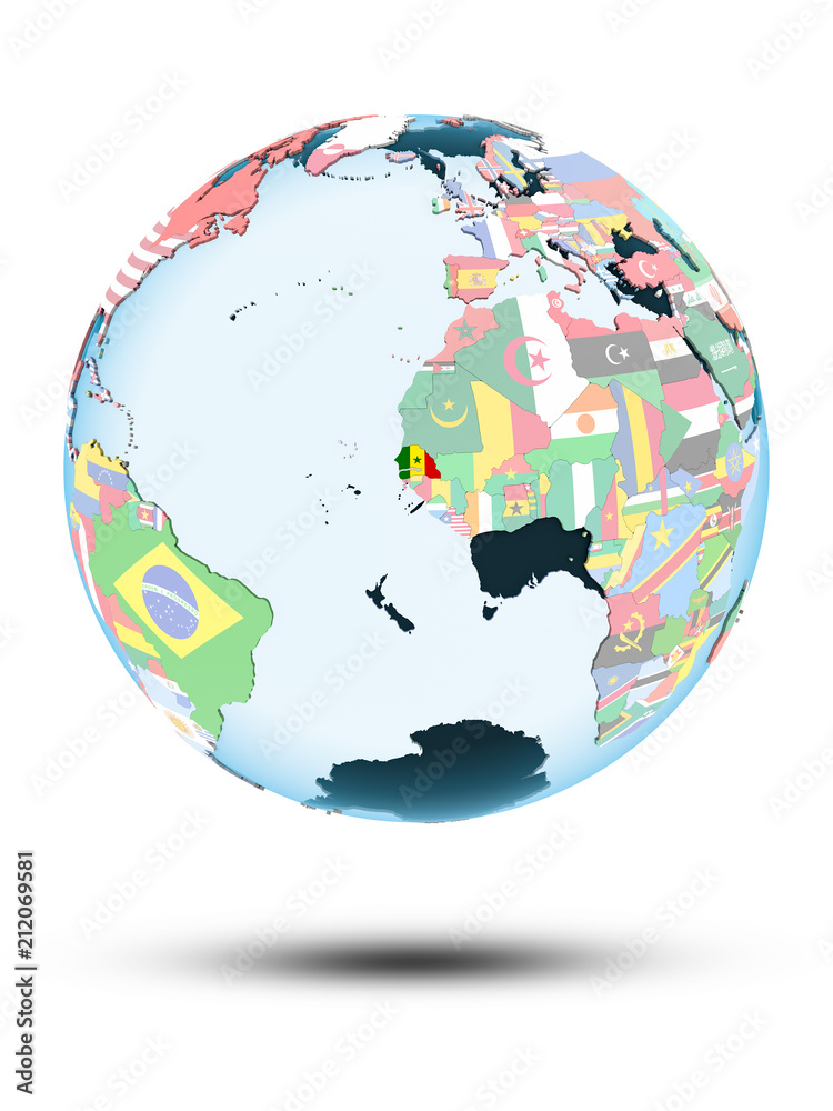 Senegal on globe with flags Senegal on globe with flags