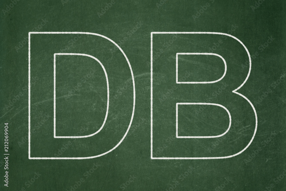 Stock market indexes concept: text DB on Green chalkboard background