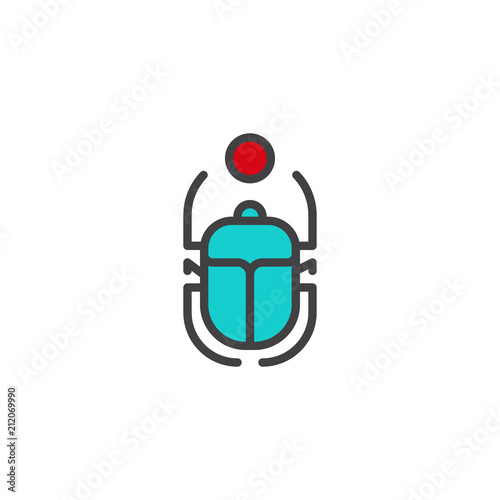 Egyptian Scarab filled outline icon, line vector sign, linear colorful pictogram isolated on white. Winged scarab Beetle and sun symbol, logo illustration. Pixel perfect vector graphics