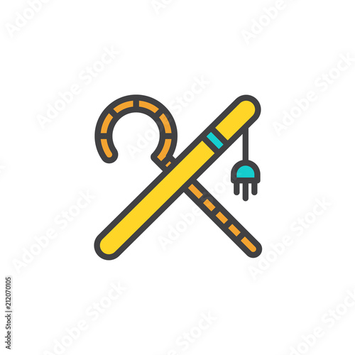 Crook and flail filled outline icon, line vector sign, linear colorful pictogram isolated on white. Ancient Egypt symbol, logo illustration. Pixel perfect vector graphics