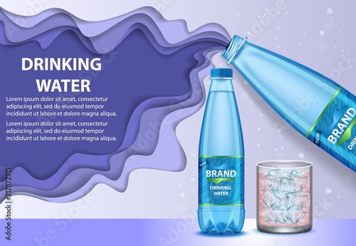 Drinking water ads vector paper cut illustration