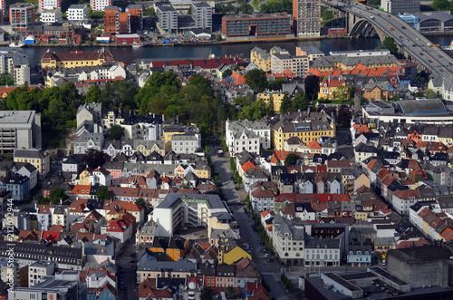 Fototapeta Naklejka Na Ścianę i Meble -  Bergen aerial panoramic view from Mount Floyen viewpoint. Bergen is a city and municipality in Hordaland, Norway
