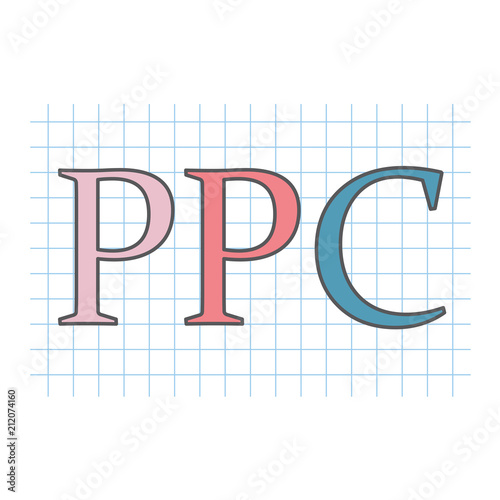 PPC (Pay Per Click) written on checkered paper sheet- vector illustration