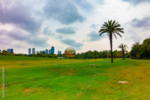 Skyline seen from Yarkon Park, Tel Aviv, Israel