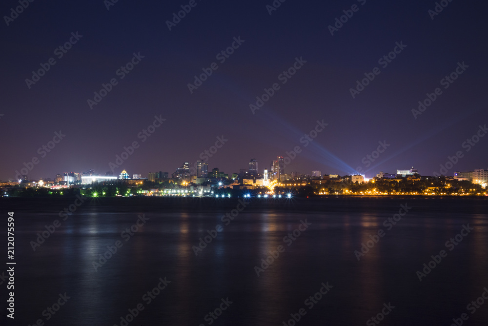 Volga river embankment at night in Samara, Russia. Panoramic view of the city. 3 July 2018 Volga river embankment at night in Samara, Russia. Panoramic view of the city. 3 July 2018