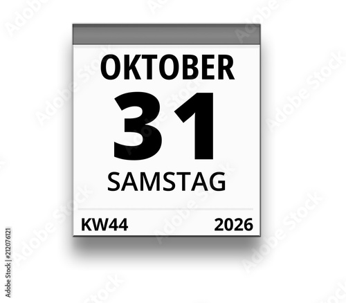 Kalender für Samstag, 31. OKTOBER 2026 (Woche 44)