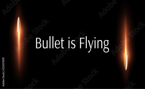 A flying bullet with a fiery trace. Isolated on a transparent background. Vector illustration