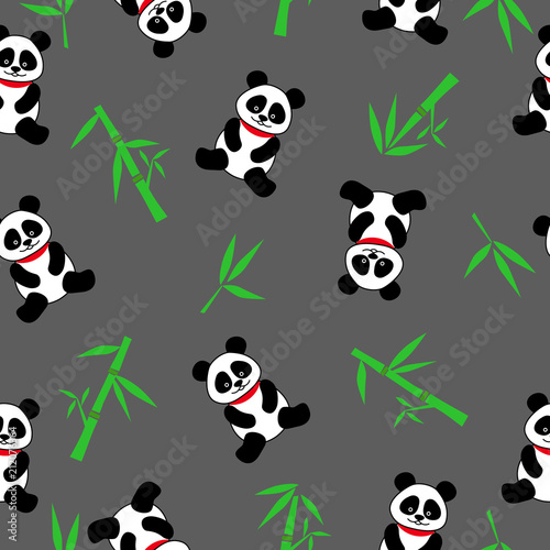 Fototapeta Naklejka Na Ścianę i Meble -  Seamless vector background with cute pandas and bamboo. seamless panda bears.