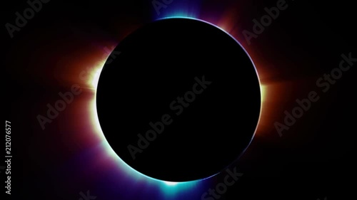 Beautiful cg animation of abstract multicolored eclipse. Seamless loop motion graphics background in 4K.