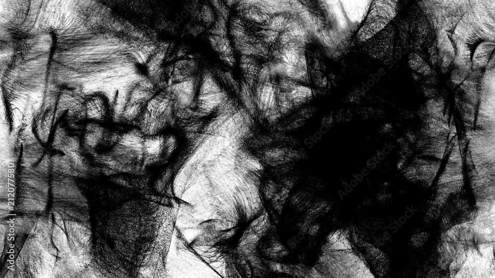 Flows of black particles on white background fill the screen and turn into a black backdrop, 3D animation. Flows of black particles on white background fill the screen and turn into a black backdrop, 3D animation.