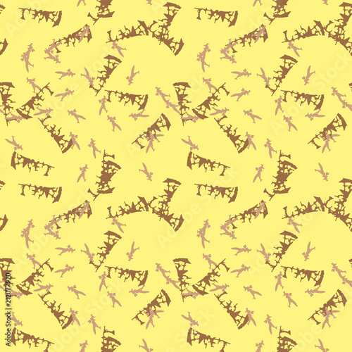 Military camouflage seamless pattern in yellow and different shades of brown color
