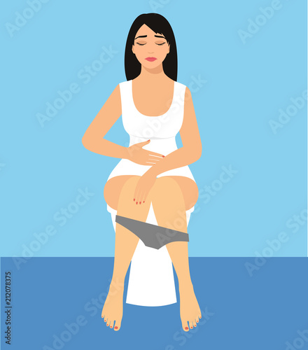 Vector illustration - Woman is sitting on the toilet. 