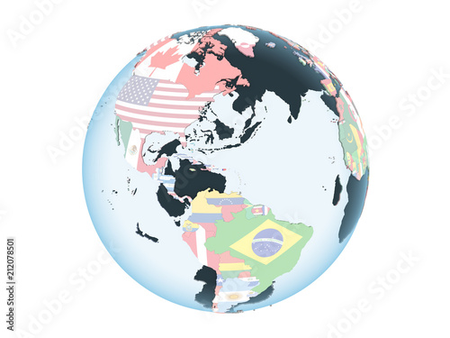 Puerto Rico with flag on globe isolated