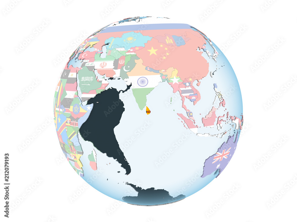 Obraz premium Sri Lanka with flag on globe isolated