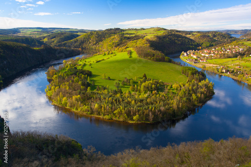 Famous meander on Vltava river in springtime