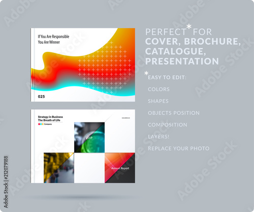 Liquid design presentation template with colourful fluid gradient shapes. Abstract vector set of modern horizontal banners