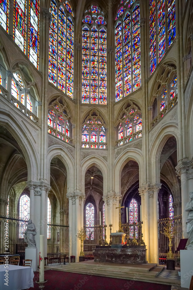 Interior view of Tours Cathedral, a Roman Catholic church located in Tours, Indre-et-Loire, France
