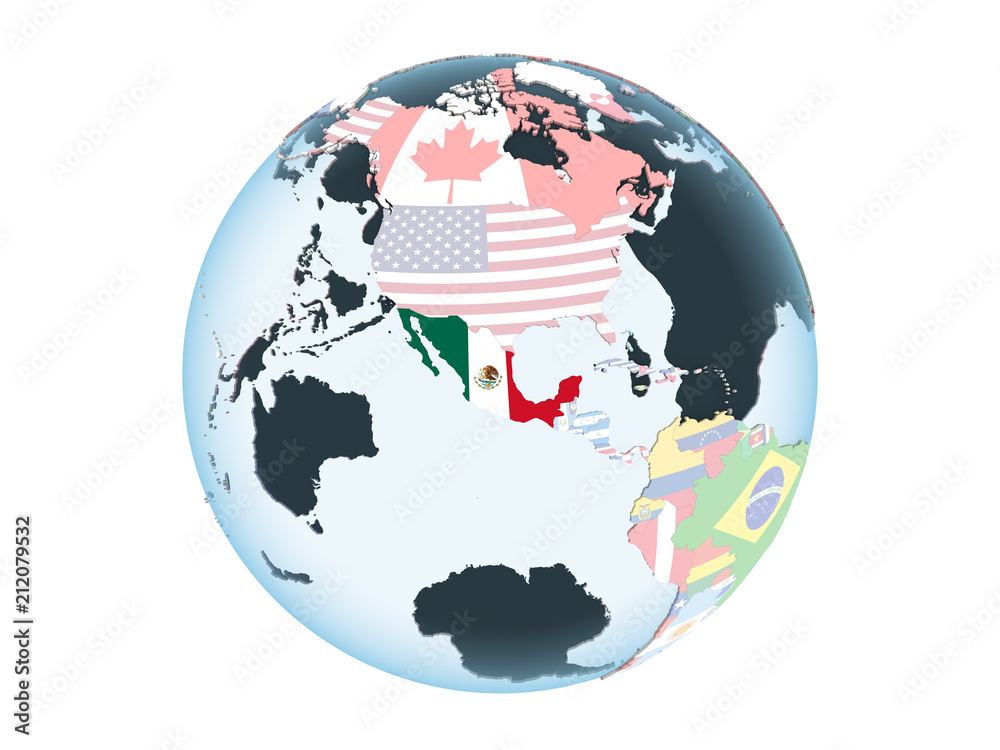 Fototapeta premium Mexico with flag on globe isolated