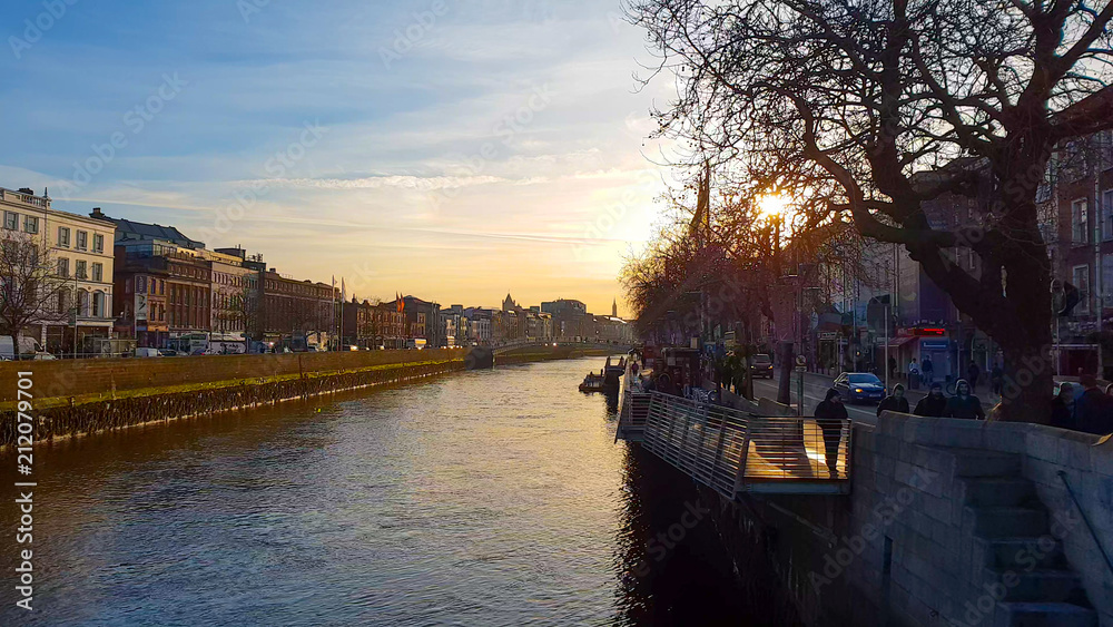 River Liffey in Dublin at sunset