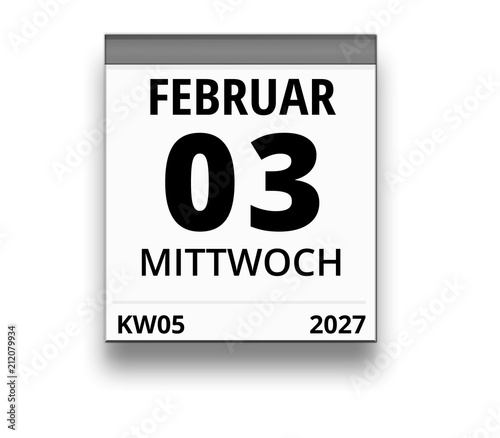 Kalender für Mittwoch, 3. FEBRUAR 2027 (Woche 05)