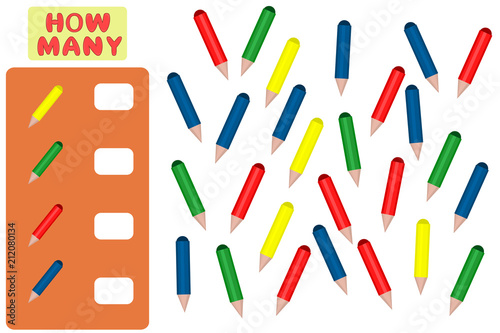 Counting Game for Preschool Children. Mathematics task. How many objects. Learning mathematics, numbers, logic.
