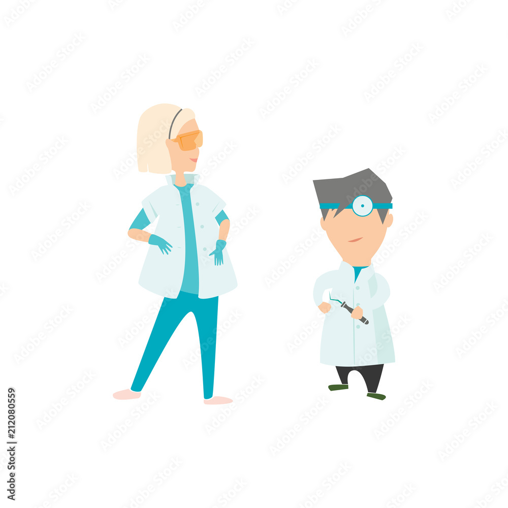 Dentists-Doctors on the working day. Flat style Dentists-Doctors on the working day. Flat style