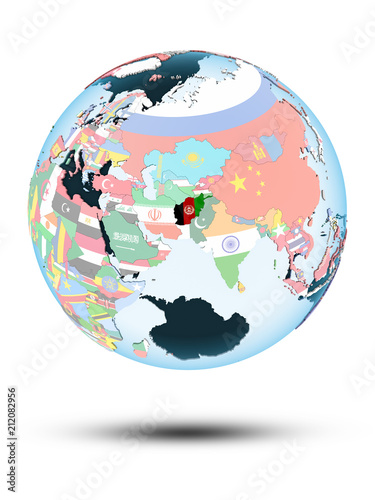 Afghanistan on globe with flags