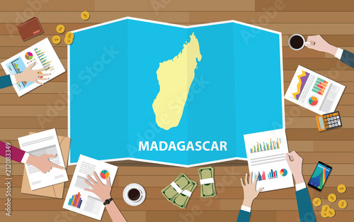 madagascar africa economy country growth nation team discuss with fold maps view from top